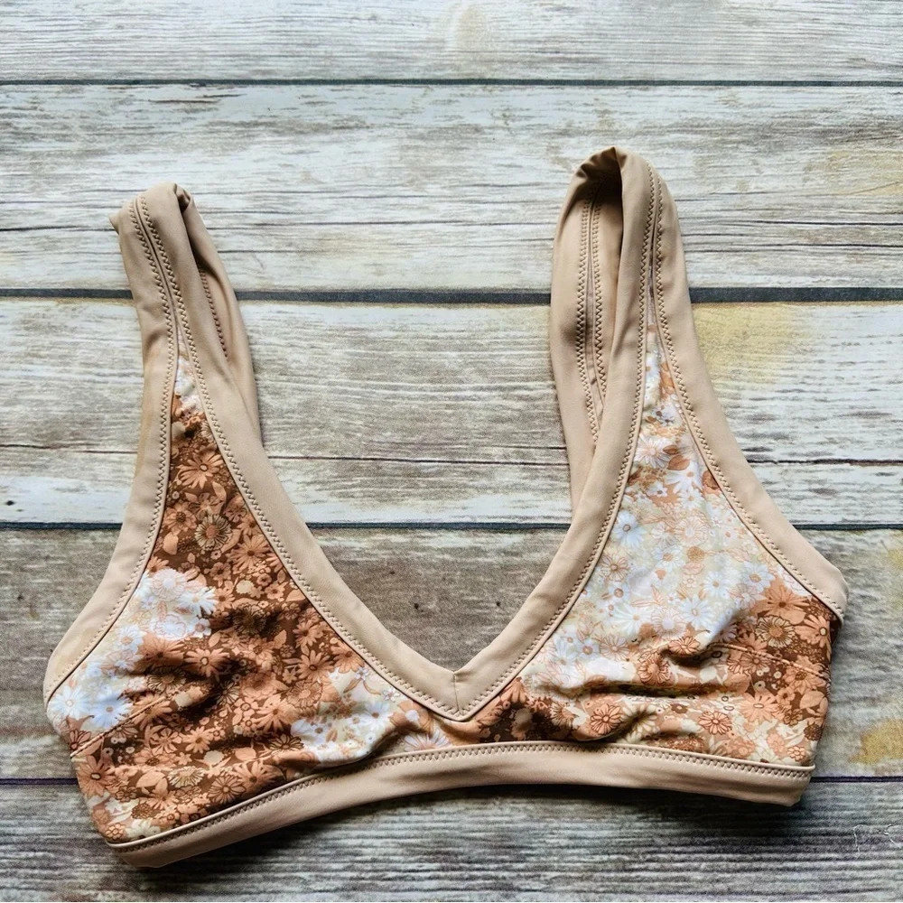 Aerie Scoop Bikini Swim Top Fan Floral S